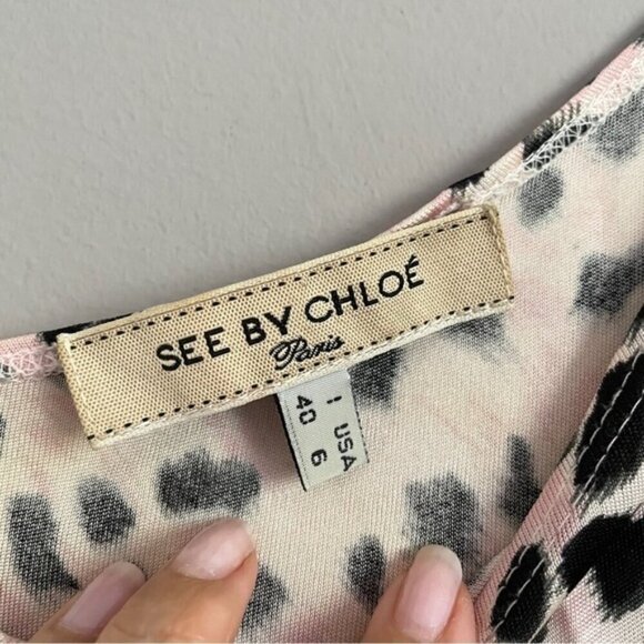 See by Chloe Pink Leopard Print Silk Jersey Asymmetric Dress - 6 🇮🇹 - Picture 6 of 10